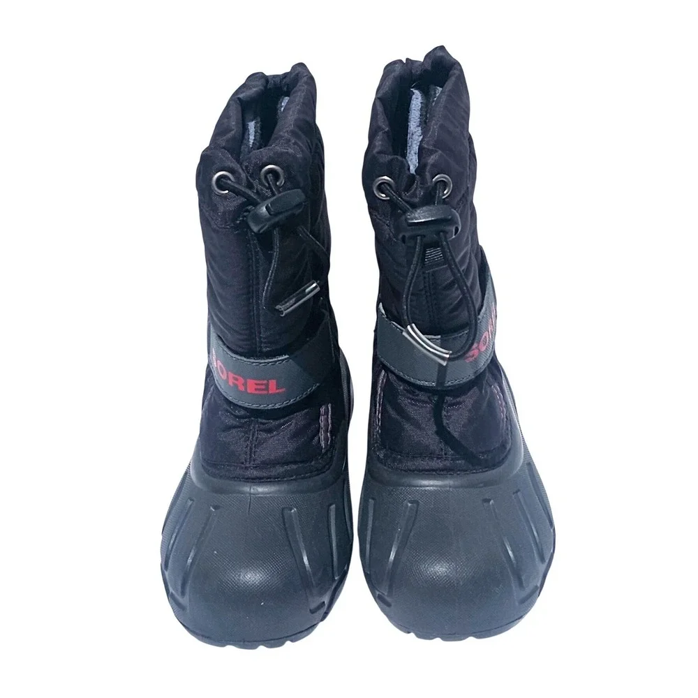 Sorel Flurry Black Red Kids Snow Boots Waterproof Insulated 10 Winter Outdoor